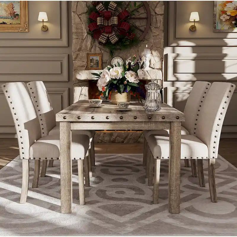 Brown Farmhouse Dining Set 7-Piece for 6 People