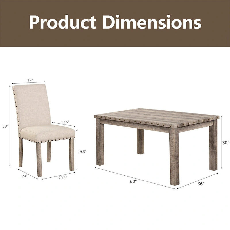 Brown Farmhouse Dining Set 7-Piece for 6 People