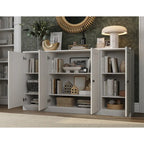 65" Solid Wood Sideboard - White Gray/Black/Teal - 3-Unit Storage Cabinet