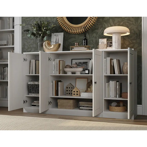 65" Solid Wood Sideboard - White Gray/Black/Teal - 3-Unit Storage Cabinet