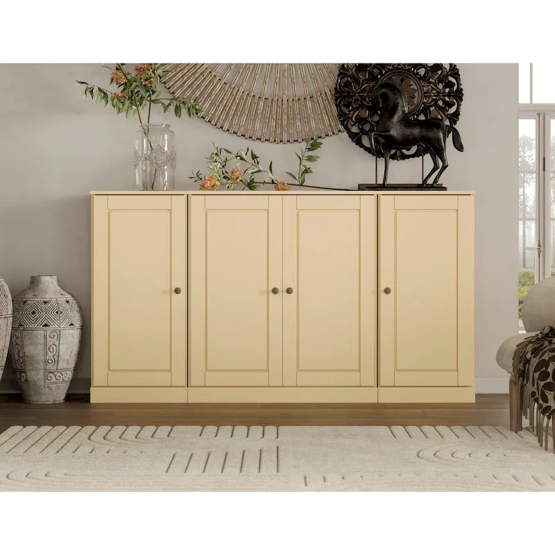 65" Solid Wood Sideboard - White Gray/Black/Teal - 3-Unit Storage Cabinet