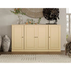 65" Solid Wood Sideboard - White Gray/Black/Teal - 3-Unit Storage Cabinet