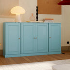 65" Solid Wood Sideboard - White Gray/Black/Teal - 3-Unit Storage Cabinet