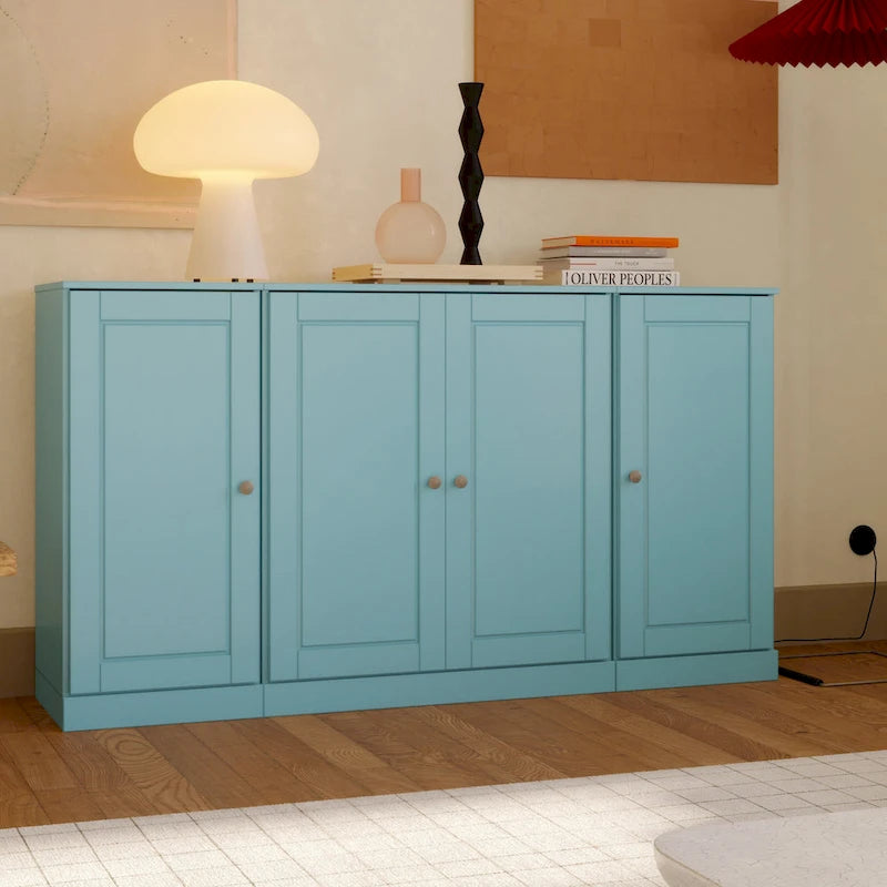 65" Solid Wood Sideboard - White Gray/Black/Teal - 3-Unit Storage Cabinet