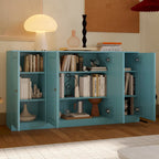 65" Solid Wood Sideboard - White Gray/Black/Teal - 3-Unit Storage Cabinet