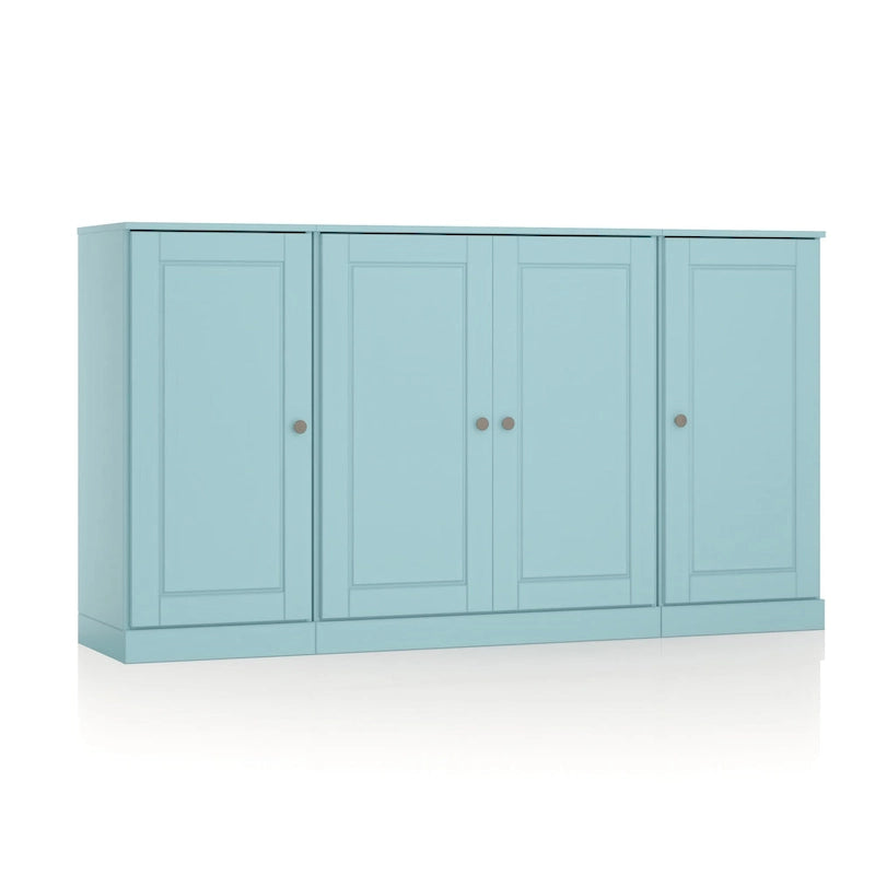 65" Solid Wood Sideboard - White Gray/Black/Teal - 3-Unit Storage Cabinet