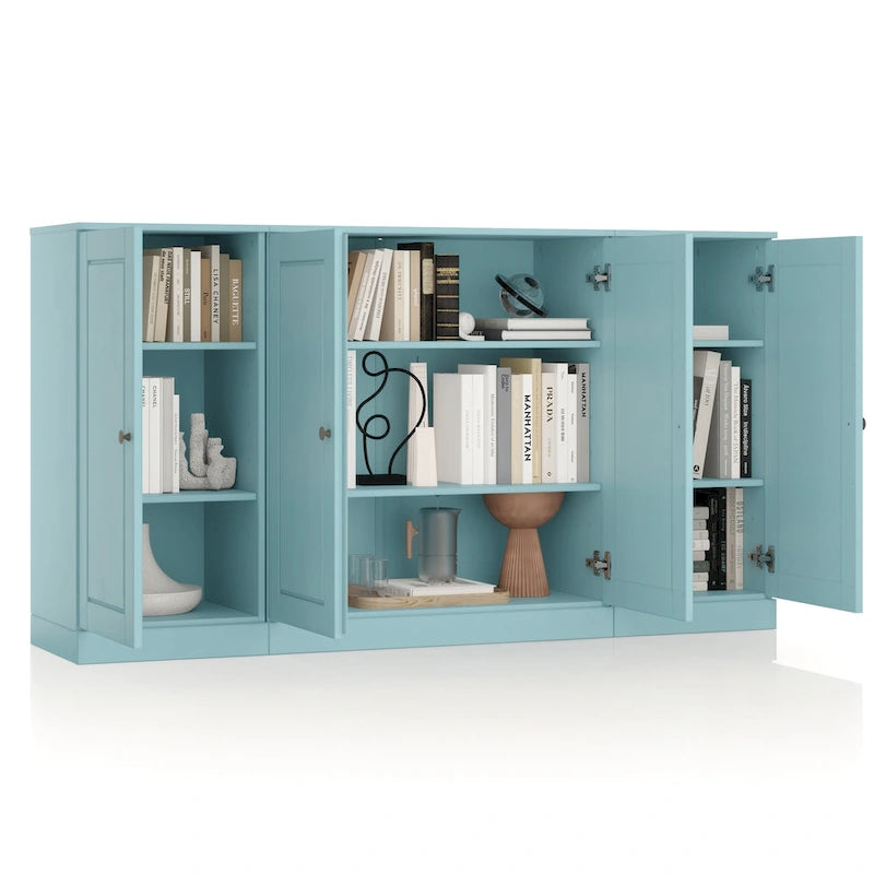 65" Solid Wood Sideboard - White Gray/Black/Teal - 3-Unit Storage Cabinet