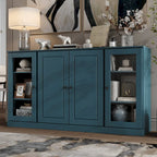 65" Solid Wood Sideboard - White Gray/Black/Teal - 3-Unit Storage Cabinet