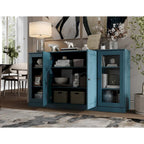 65" Solid Wood Sideboard - White Gray/Black/Teal - 3-Unit Storage Cabinet