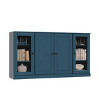 65" Solid Wood Sideboard - White Gray/Black/Teal - 3-Unit Storage Cabinet