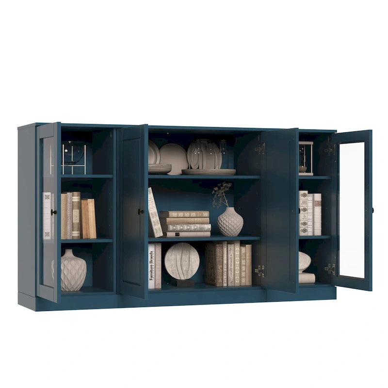 65" Solid Wood Sideboard - White Gray/Black/Teal - 3-Unit Storage Cabinet