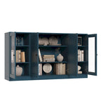 65" Solid Wood Sideboard - White Gray/Black/Teal - 3-Unit Storage Cabinet