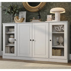 65" Solid Wood Sideboard - White Gray/Black/Teal - 3-Unit Storage Cabinet