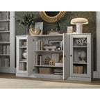65" Solid Wood Sideboard - White Gray/Black/Teal - 3-Unit Storage Cabinet