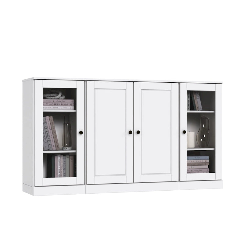 65" Solid Wood Sideboard - White Gray/Black/Teal - 3-Unit Storage Cabinet
