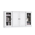 65" Solid Wood Sideboard - White Gray/Black/Teal - 3-Unit Storage Cabinet