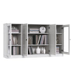 65" Solid Wood Sideboard - White Gray/Black/Teal - 3-Unit Storage Cabinet