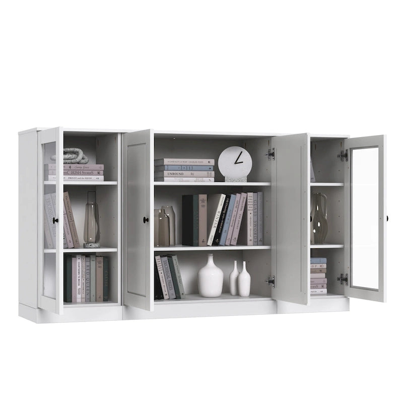 65" Solid Wood Sideboard - White Gray/Black/Teal - 3-Unit Storage Cabinet