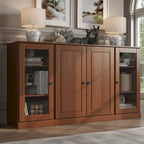 65" Solid Wood Sideboard - White Gray/Black/Teal - 3-Unit Storage Cabinet