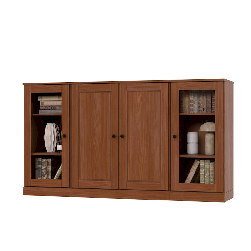 65" Solid Wood Sideboard - White Gray/Black/Teal - 3-Unit Storage Cabinet