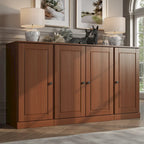 65" Solid Wood Sideboard - White Gray/Black/Teal - 3-Unit Storage Cabinet
