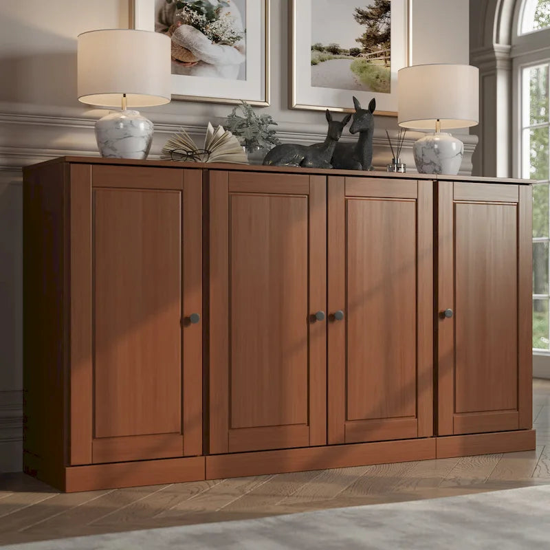 65" Solid Wood Sideboard - White Gray/Black/Teal - 3-Unit Storage Cabinet