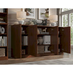 65" Solid Wood Sideboard - White Gray/Black/Teal - 3-Unit Storage Cabinet