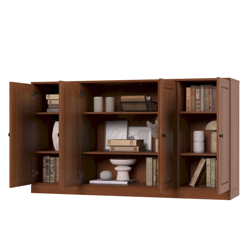 65" Solid Wood Sideboard - White Gray/Black/Teal - 3-Unit Storage Cabinet