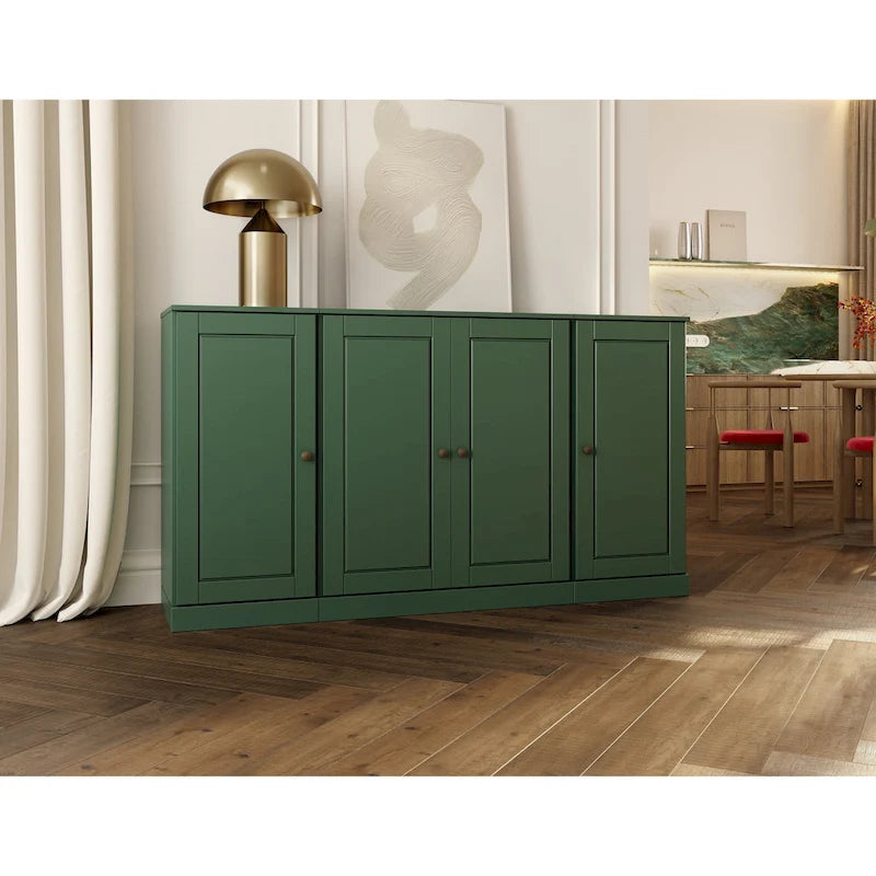 65" Solid Wood Sideboard - White Gray/Black/Teal - 3-Unit Storage Cabinet