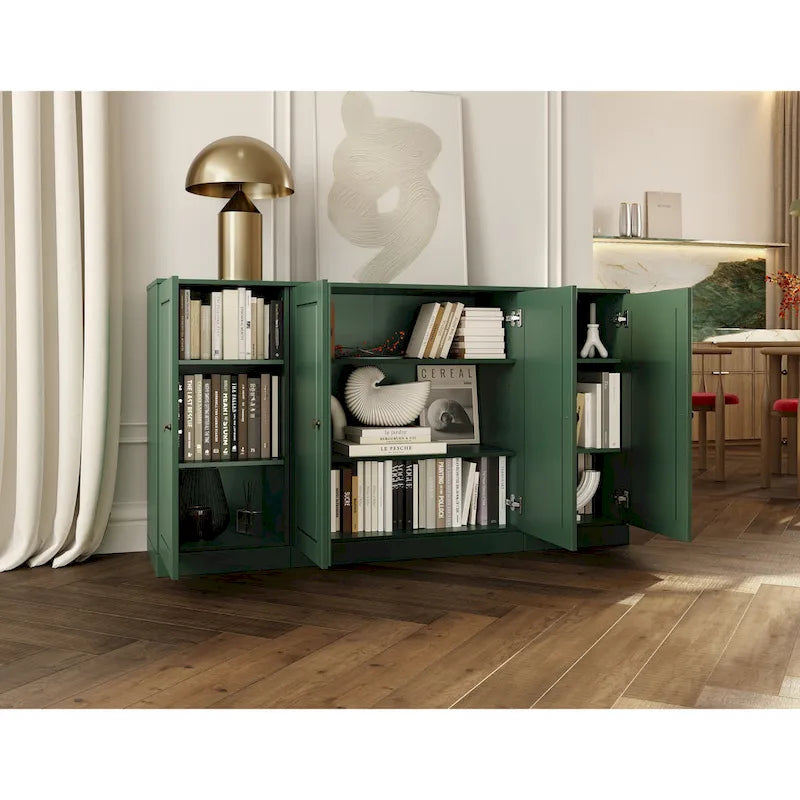 65" Solid Wood Sideboard - White Gray/Black/Teal - 3-Unit Storage Cabinet