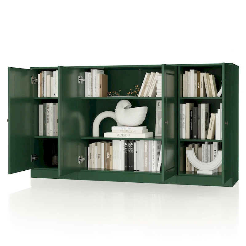 65" Solid Wood Sideboard - White Gray/Black/Teal - 3-Unit Storage Cabinet