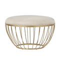 Round Upholstered Ottoman - Pink Velvet/Beige Linen - Single Seat