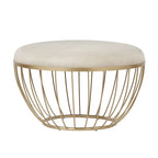Round Upholstered Ottoman - Pink Velvet/Beige Linen - Single Seat