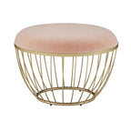 Round Upholstered Ottoman - Pink Velvet/Beige Linen - Single Seat