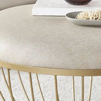 Round Upholstered Ottoman - Pink Velvet/Beige Linen - Single Seat