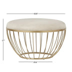 Round Upholstered Ottoman - Pink Velvet/Beige Linen - Single Seat