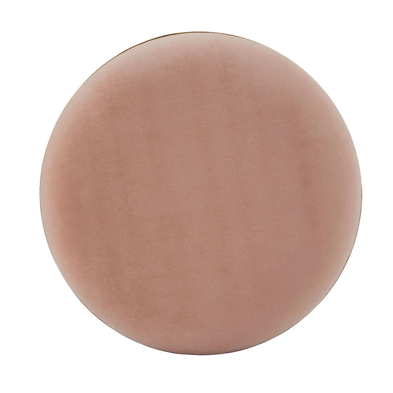 Round Upholstered Ottoman - Pink Velvet/Beige Linen - Single Seat