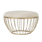Round Upholstered Ottoman - Pink Velvet/Beige Linen - Single Seat