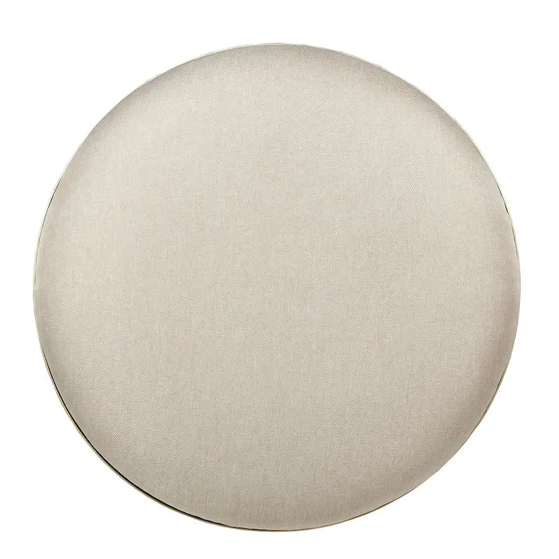 Round Upholstered Ottoman - Pink Velvet/Beige Linen - Single Seat