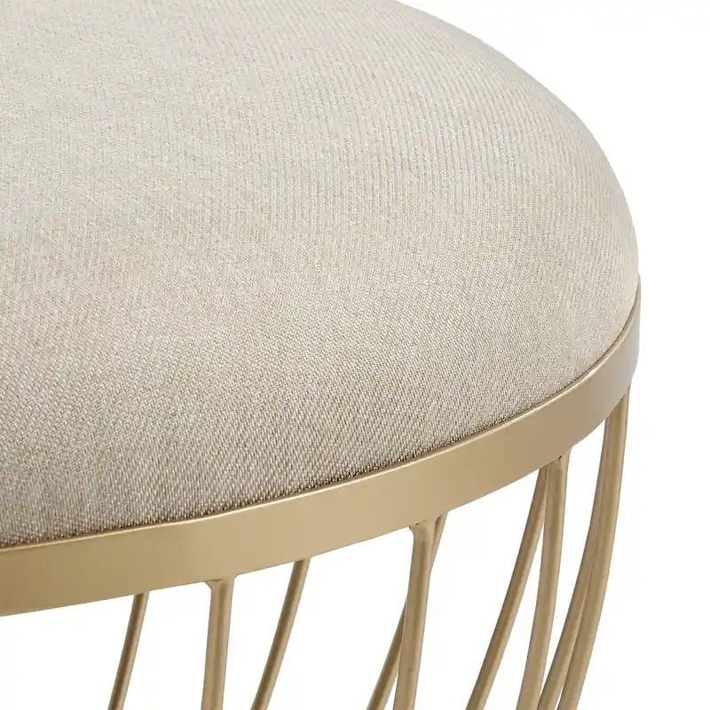 Round Upholstered Ottoman - Pink Velvet/Beige Linen - Single Seat