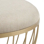 Round Upholstered Ottoman - Pink Velvet/Beige Linen - Single Seat