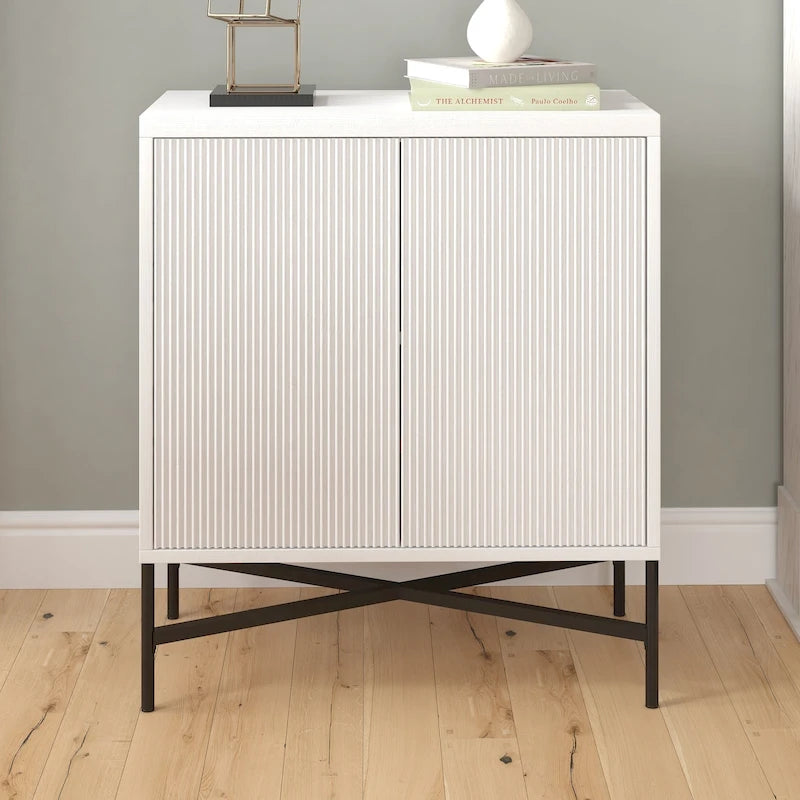 28" Wood Grain Accent Cabinet with Textured Doors - Storage Organizer
