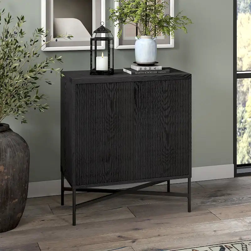 28" Wood Grain Accent Cabinet with Textured Doors - Storage Organizer
