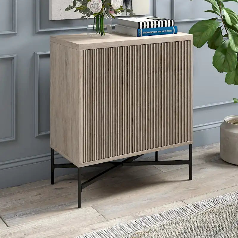 28" Wood Grain Accent Cabinet with Textured Doors - Storage Organizer