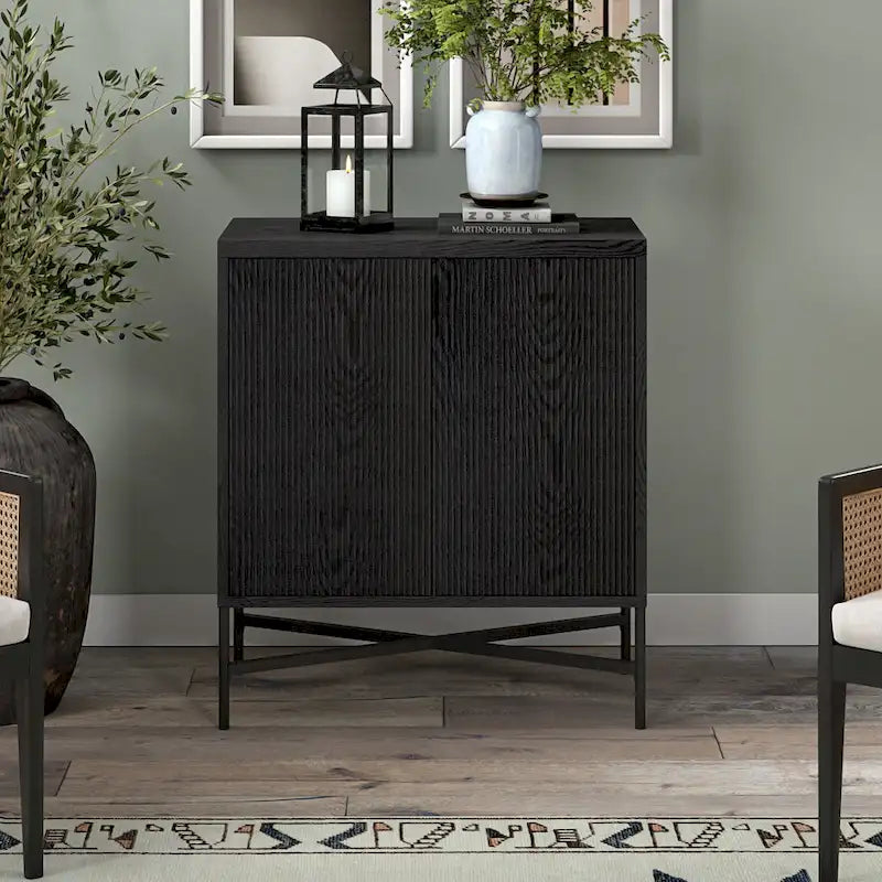 28" Wood Grain Accent Cabinet with Textured Doors - Storage Organizer