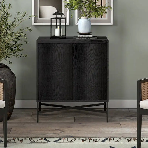 28" Wood Grain Accent Cabinet with Textured Doors - Storage Organizer