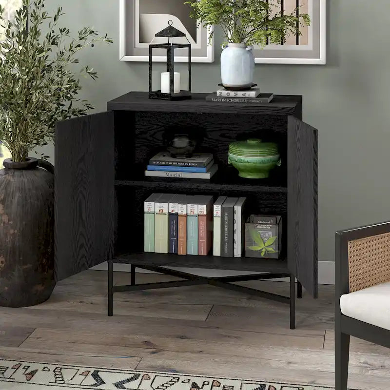 28" Wood Grain Accent Cabinet with Textured Doors - Storage Organizer