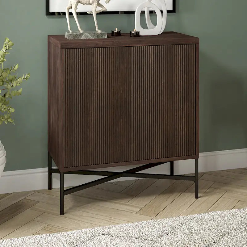 28" Wood Grain Accent Cabinet with Textured Doors - Storage Organizer