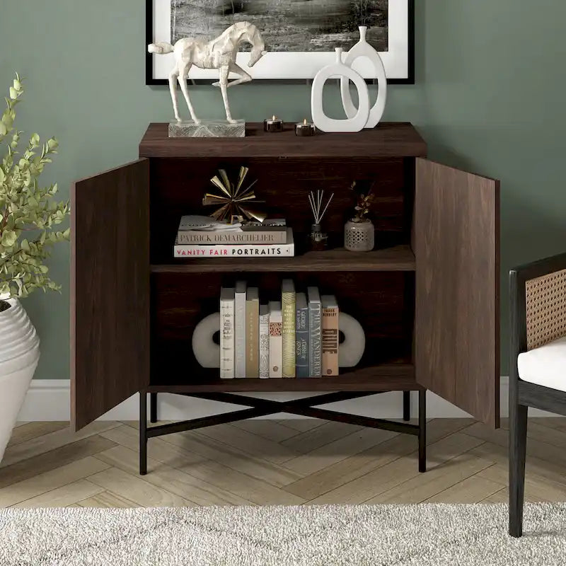 28" Wood Grain Accent Cabinet with Textured Doors - Storage Organizer