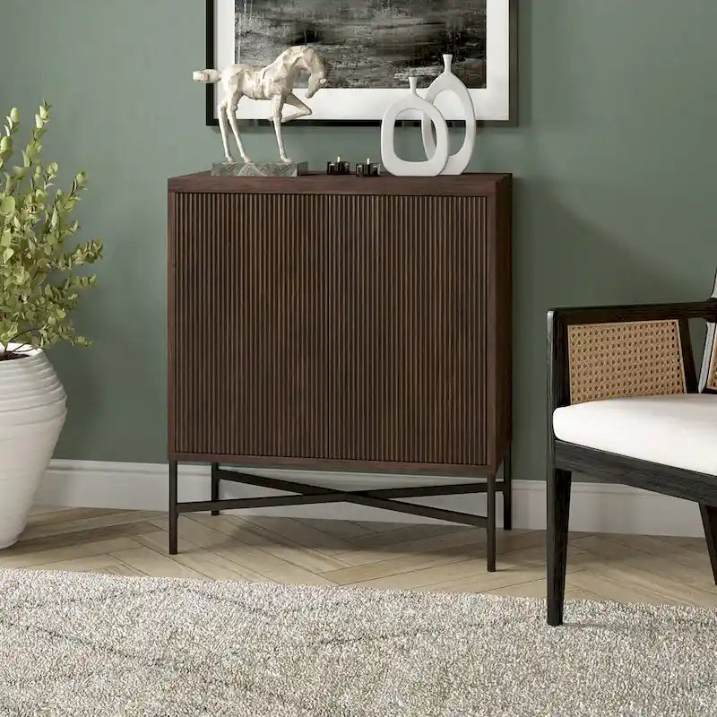 28" Wood Grain Accent Cabinet with Textured Doors - Storage Organizer